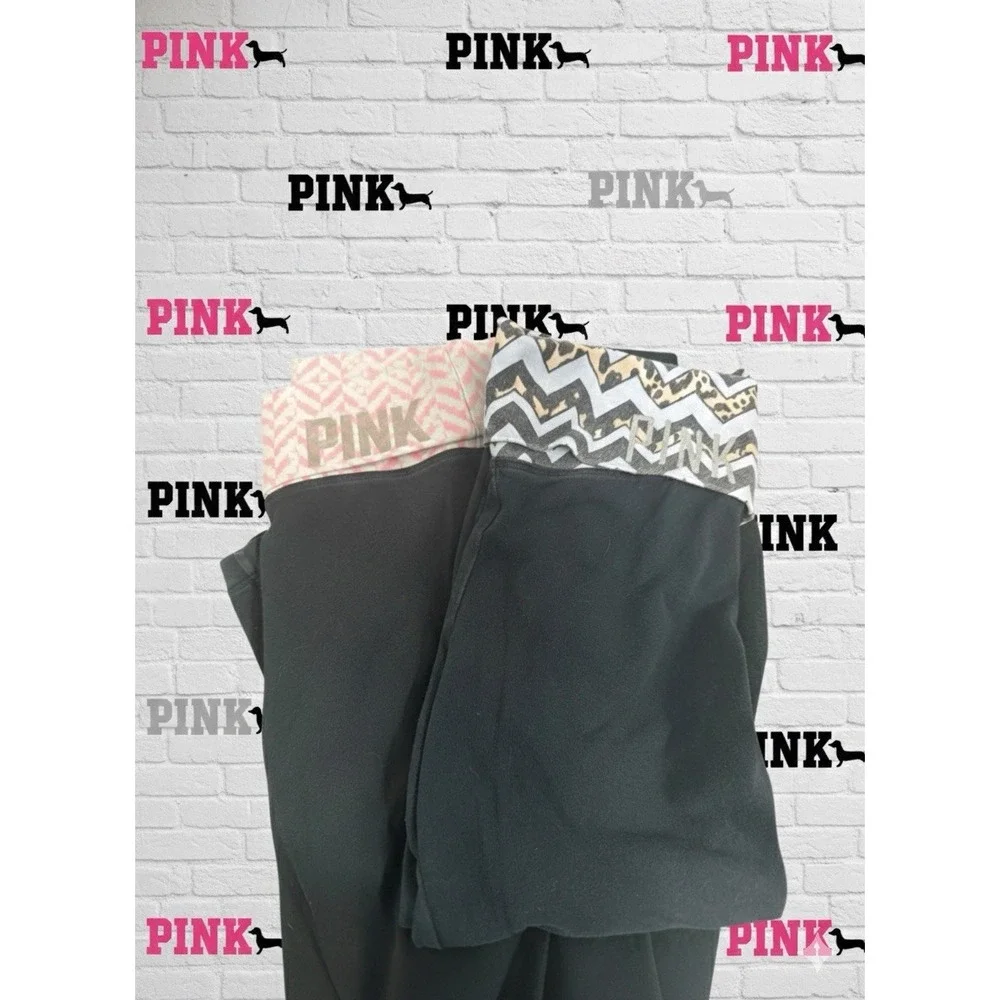 Vtg VS PINK 🩷Y2K 🔥Fold‎ Over Yoga Pants Lot Black Low Rise Rare Waistband S
